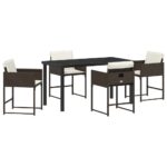 vidaXL Záhradný jedálenský set 5 pcs Hnedá polyratan – Obrázok 2