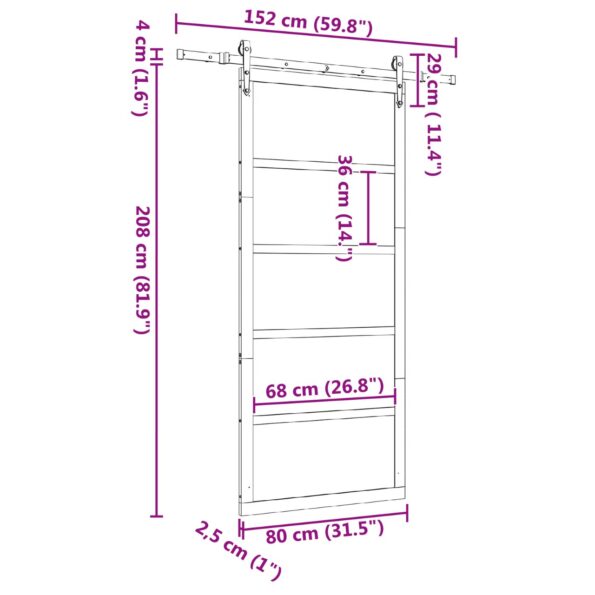 vidaXL Posuvné dvere Hnedá 80 x 208 cm Borovicový masív – Obrázok 11