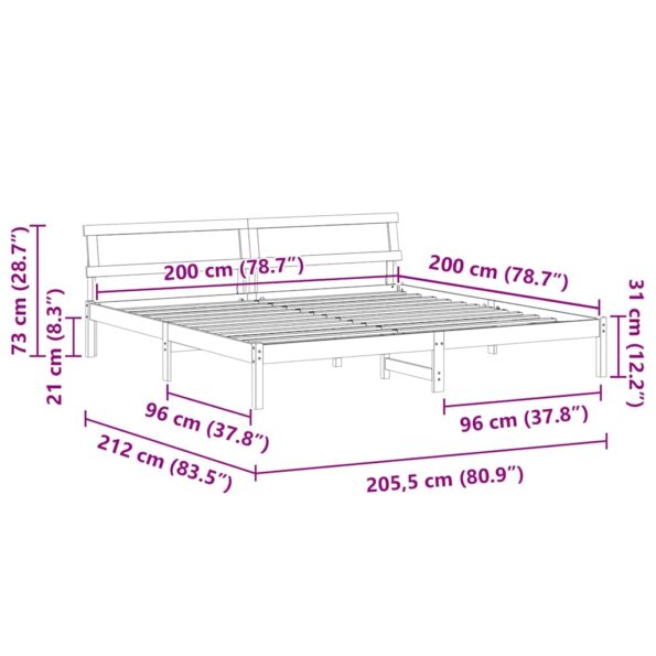 vidaXL Rám postele Hnedá 200 x 200 cm Borovicový masív – Obrázok 11