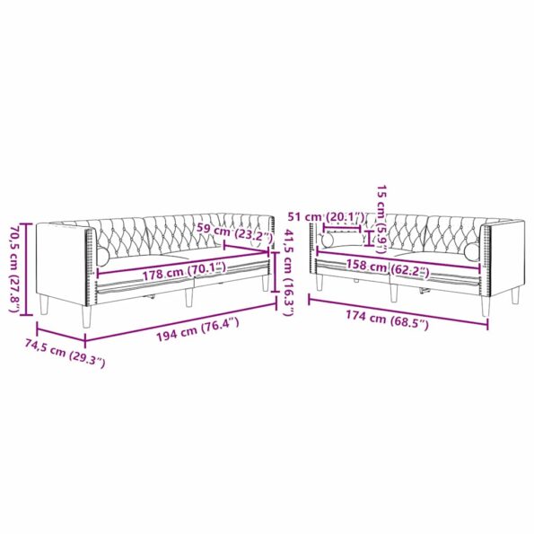 Sada pohoviek 2 pcs Svetlosivá Zamat – Obrázok 8