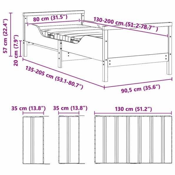 vidaXL Rám postele s matracmi Biela 80 x 200 cm Borovicový masív – Obrázok 12