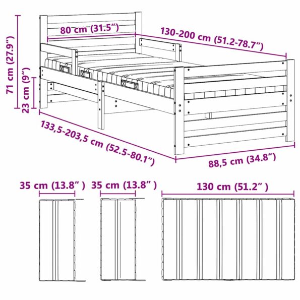 vidaXL Rám postele s matracmi s čelnou doskou Biela 80 x 200 cm – Obrázok 12