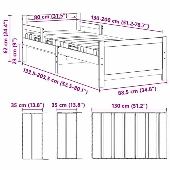 vidaXL Rám postele s matracmi s čelnou doskou Biela 80 x 200 cm – Obrázok 12