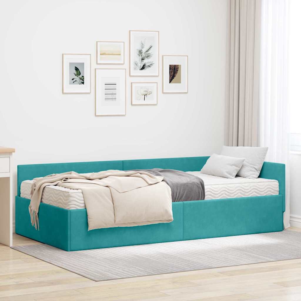 3393622_1.jpg vidaXL Rohový rám postele s matracom Iný 2 pcs Tyrkysová Zamat – Obrázok 1