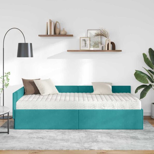 vidaXL Rohový rám postele s matracom Iný 2 pcs Tyrkysová Zamat – Obrázok 3