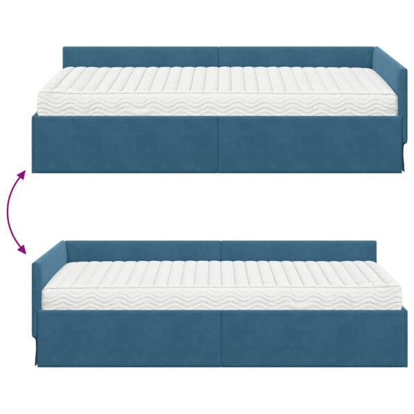 vidaXL Rohový rám postele s matracom Iný 2 pcs Modrá Zamat – Obrázok 12