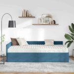 vidaXL Rohový rám postele s matracom Iný 2 pcs Modrá Zamat – Obrázok 3
