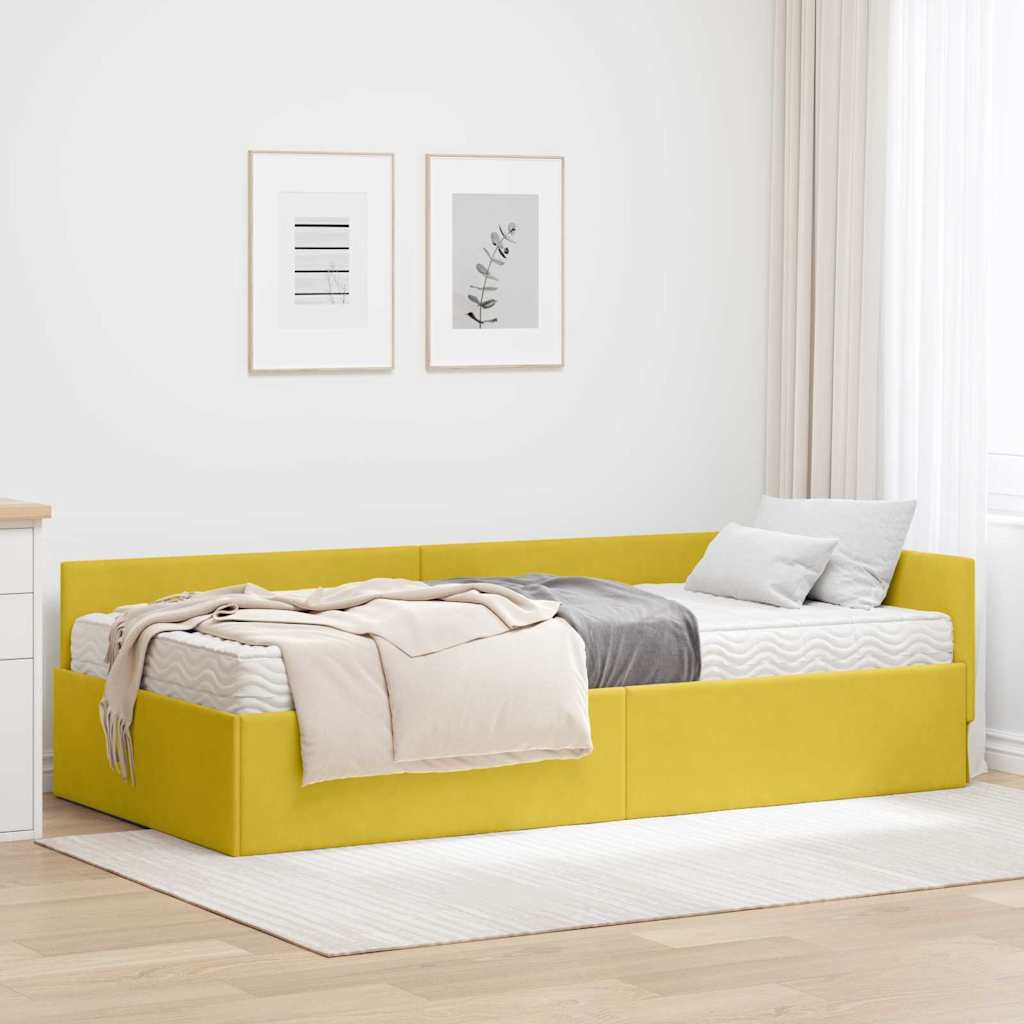 3393640_1.jpg vidaXL Rohový rám postele s matracom Iný 2 pcs Žltá Zamat – Obrázok 1