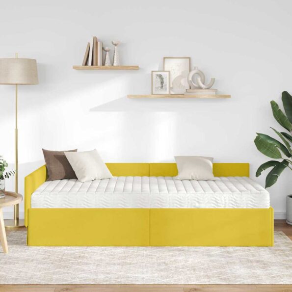 vidaXL Rohový rám postele s matracom Iný 2 pcs Žltá Zamat – Obrázok 3