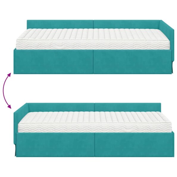vidaXL Rohový rám postele s matracom Iný 2 pcs Tyrkysová Zamat – Obrázok 12