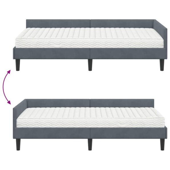 vidaXL Rohový rám postele s matracom Iný 2 pcs Sivá Zamat – Obrázok 12