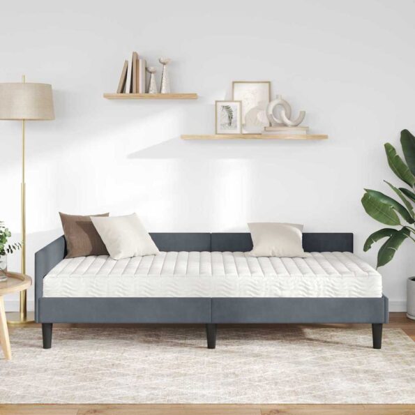 vidaXL Rohový rám postele s matracom Iný 2 pcs Sivá Zamat – Obrázok 3