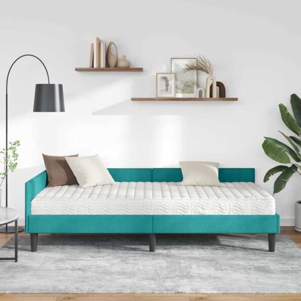 vidaXL Rohový rám postele s matracom Iný 2 pcs Tyrkysová Zamat – Obrázok 3