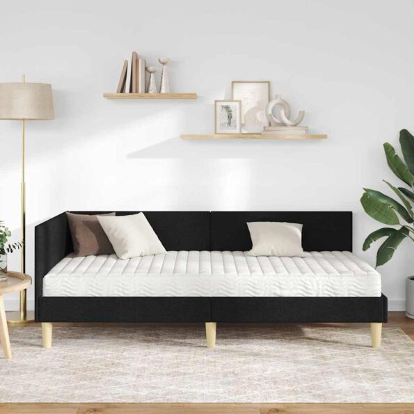 vidaXL Rohový rám postele s matracom Iný 2 pcs Zelená látka – Obrázok 3