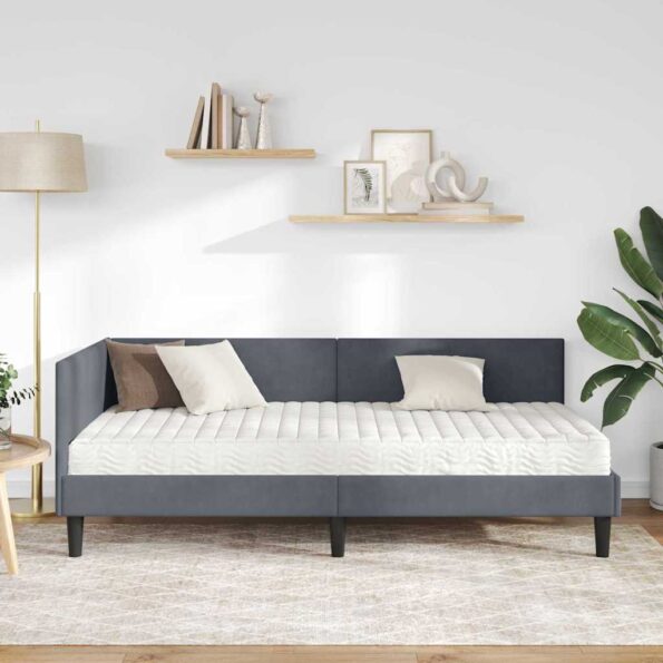 vidaXL Rohový rám postele s matracom Iný 2 pcs Sivá Zamat – Obrázok 3
