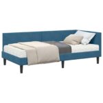 vidaXL Rohový rám postele s matracom Iný 2 pcs Modrá Zamat – Obrázok 2