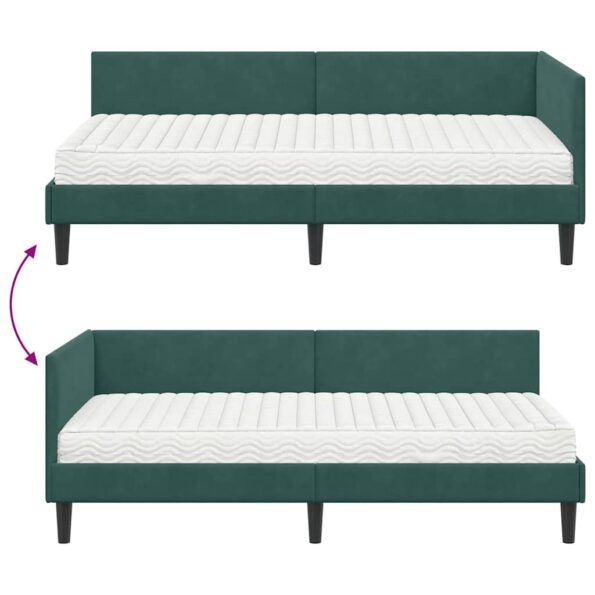 vidaXL Rohový rám postele s matracom Iný 2 pcs Zelená Zamat – Obrázok 12