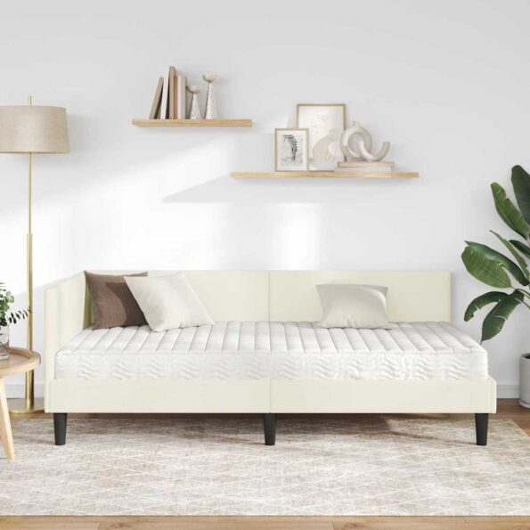 vidaXL Rohový rám postele s matracom Iný 2 pcs Krémová Zamat – Obrázok 3