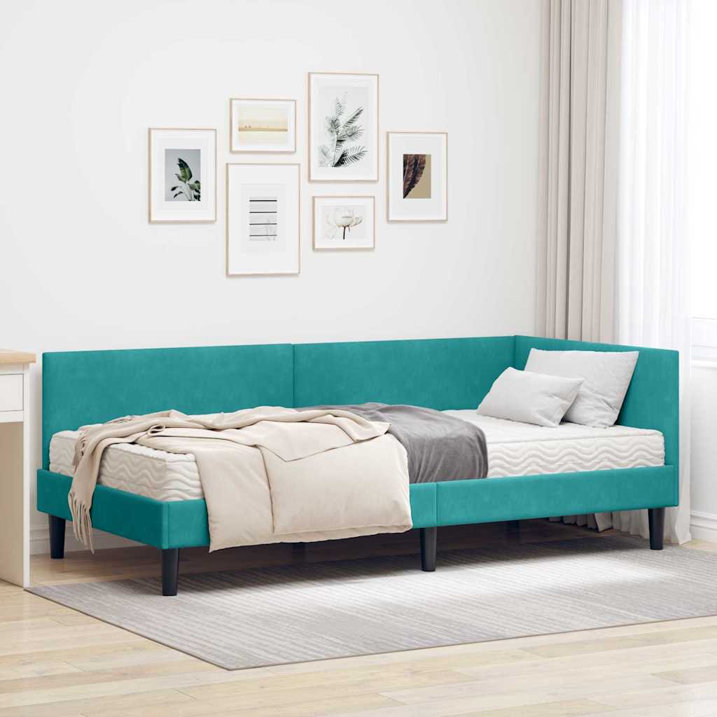 3393776_1.jpg vidaXL Rohový rám postele s matracom Iný 2 pcs Tyrkysová Zamat – Obrázok 1