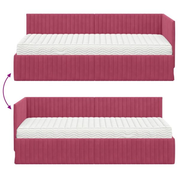 vidaXL Rohový rám postele s matracom 2 pcs Zelená Zamat – Obrázok 12