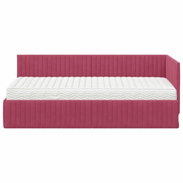 vidaXL Rohový rám postele s matracom 2 pcs Zelená Zamat – Obrázok 5