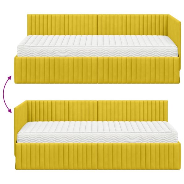 vidaXL Rohový rám postele s matracom s čelnou doskou 2 pcs Žltá Zamat – Obrázok 12