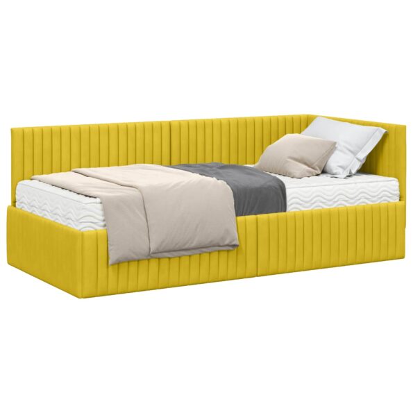 vidaXL Rohový rám postele s matracom s čelnou doskou 2 pcs Žltá Zamat – Obrázok 2