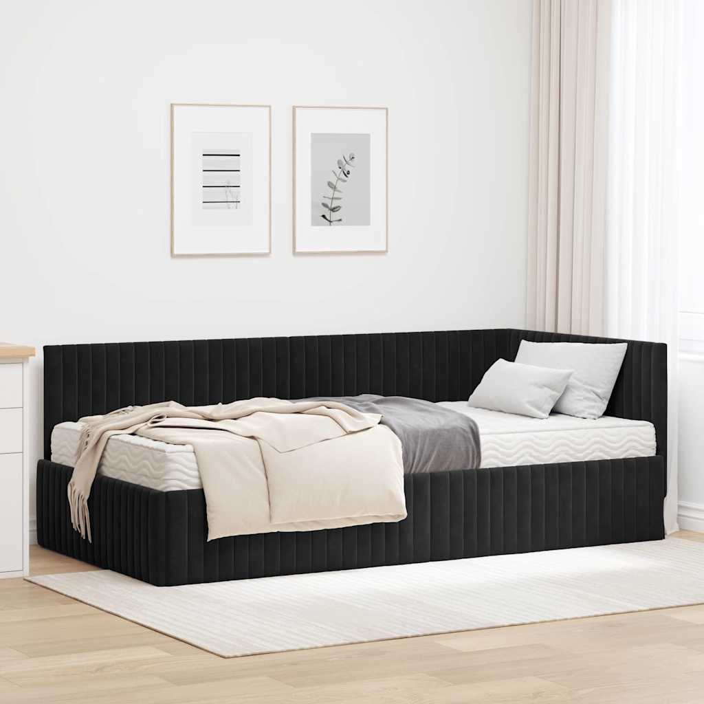 3393823_1.jpg vidaXL Rohový rám postele s matracom 2 pcs Čierna Zamat – Obrázok 1