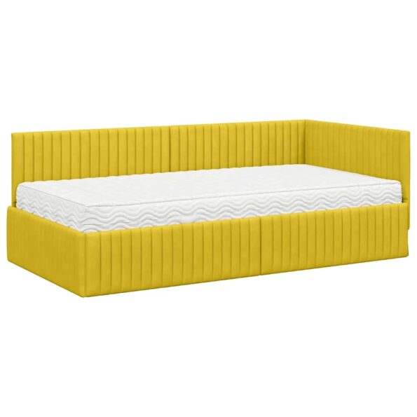 vidaXL Rohový rám postele s matracom s čelnou doskou 2 pcs Žltá Zamat – Obrázok 4