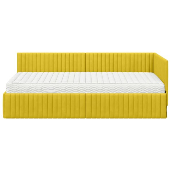 vidaXL Rohový rám postele s matracom s čelnou doskou 2 pcs Žltá Zamat – Obrázok 5