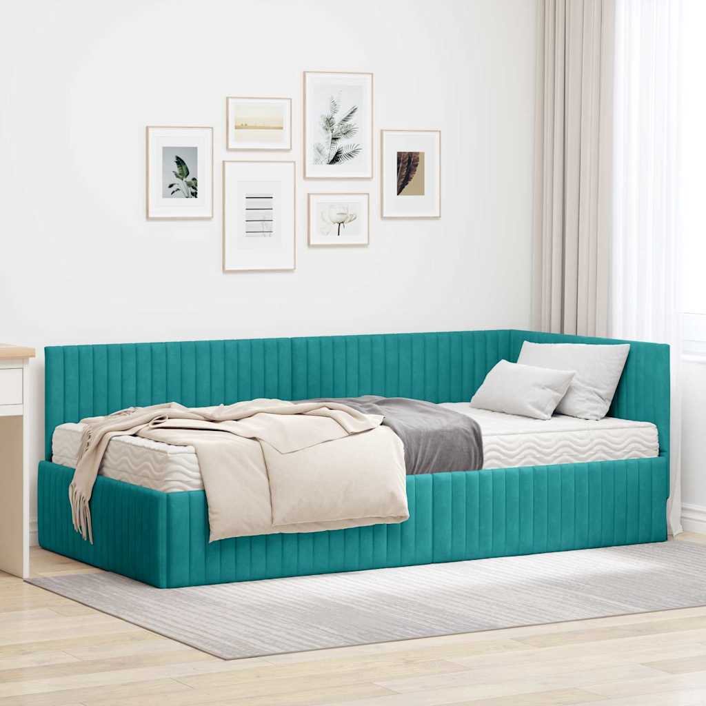 3393826_1.jpg vidaXL Rohový rám postele s matracom 2 pcs Tyrkysová Zamat – Obrázok 1