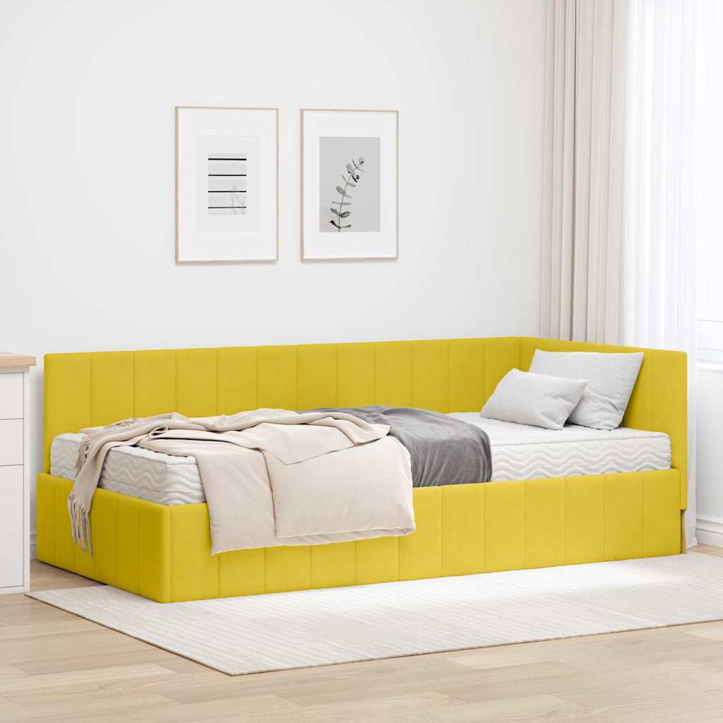 3393854_1.jpg vidaXL Rohový rám postele s matracom s čelnou doskou 2 pcs Žltá Zamat – Obrázok 1