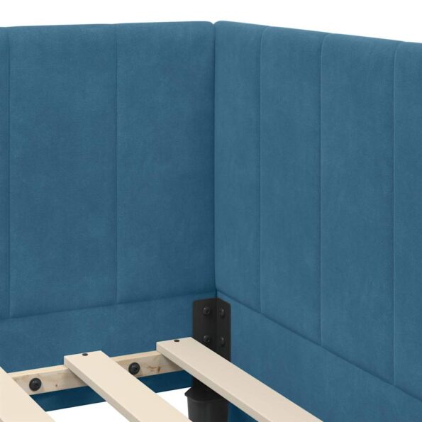 vidaXL Rohový rám postele s matracom s čelnou doskou 2 pcs Modrá Zamat – Obrázok 9