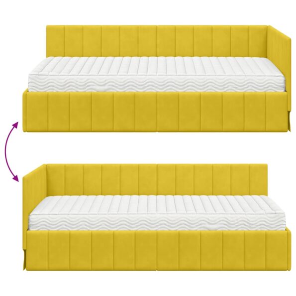 vidaXL Rohový rám postele s matracom s čelnou doskou 2 pcs Žltá Zamat – Obrázok 11