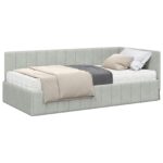 vidaXL Rohový rám postele s matracmi Svetlosivá 100 x 200 cm Zamat – Obrázok 12