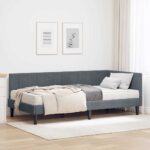 vidaXL Rohový rám postele s matracmi Tmavo šedá 90 x 190 cm Zamat