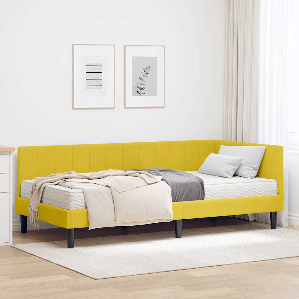 3393894_1.jpg vidaXL Rohový rám postele s matracom s čelnou doskou 2 pcs Žltá Zamat – Obrázok 1