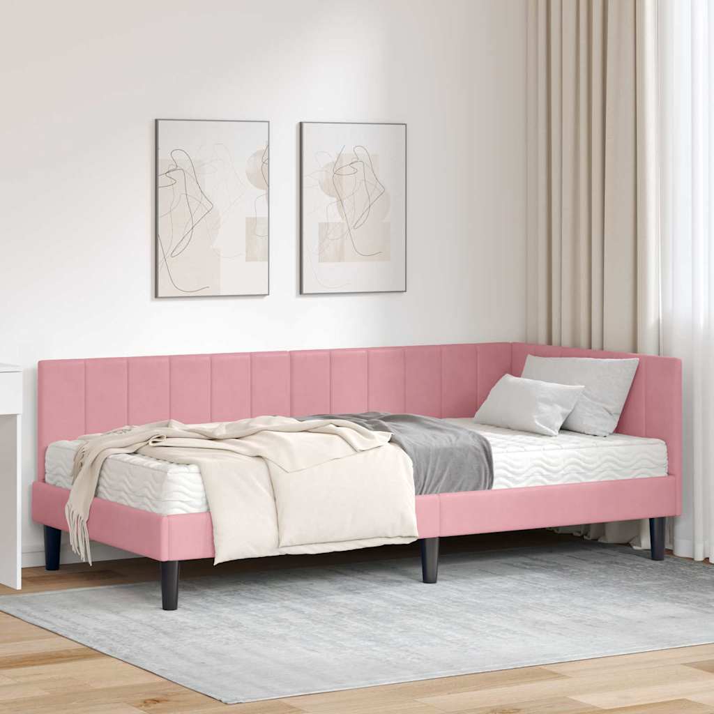 3393911_1.jpg vidaXL Rohový rám postele s matracom s čelnou doskou 2 pcs Sivá Zamat – Obrázok 1