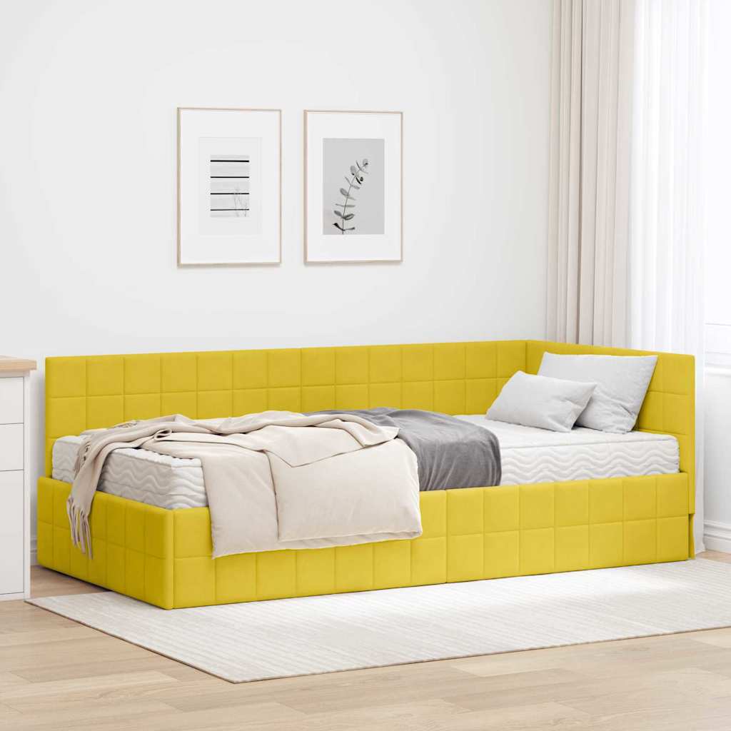 3393934_1.jpg vidaXL Rohový rám postele s matracom s čelnou doskou 2 pcs Žltá Zamat – Obrázok 1