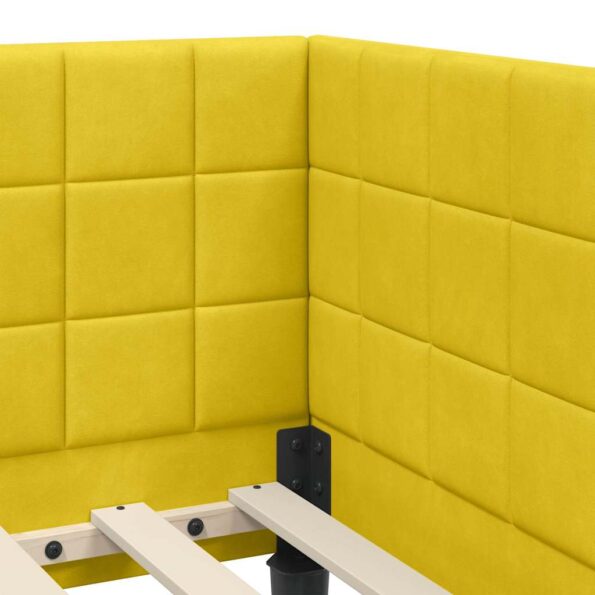 vidaXL Rohový rám postele s matracom s čelnou doskou 2 pcs Žltá Zamat – Obrázok 10