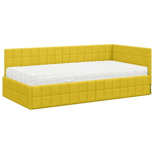 vidaXL Rohový rám postele s matracom s čelnou doskou 2 pcs Žltá Zamat – Obrázok 4