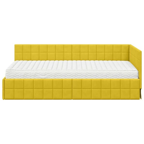 vidaXL Rohový rám postele s matracom s čelnou doskou 2 pcs Žltá Zamat – Obrázok 5