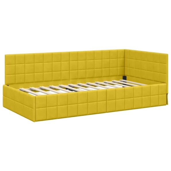vidaXL Rohový rám postele s matracom s čelnou doskou 2 pcs Žltá Zamat – Obrázok 6