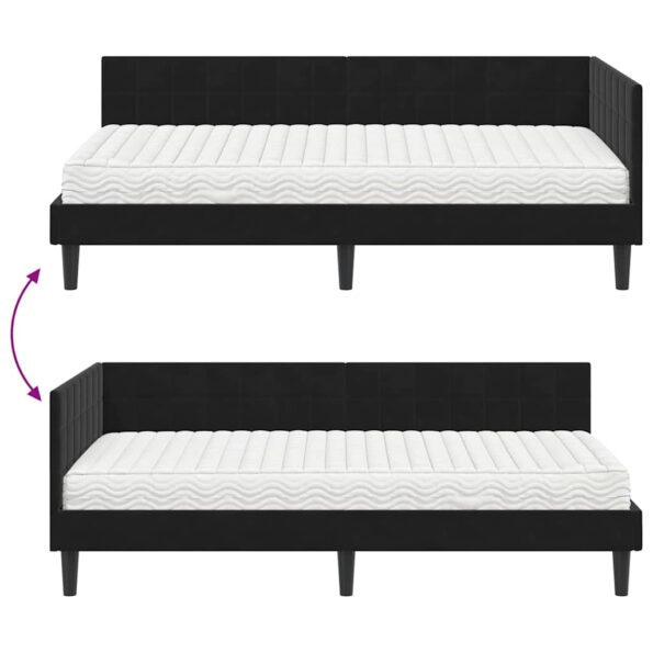 vidaXL Rohový rám postele s matracom 2 pcs Čierna Zamat – Obrázok 12
