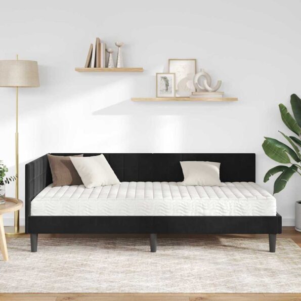 vidaXL Rohový rám postele s matracom 2 pcs Čierna Zamat – Obrázok 3