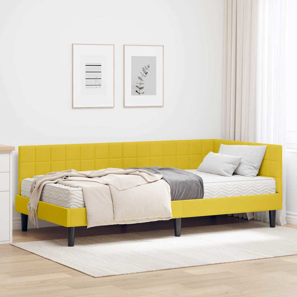 3393974_1.jpg vidaXL Rohový rám postele s matracom s čelnou doskou 2 pcs Žltá Zamat – Obrázok 1