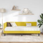 vidaXL Rohový rám postele s matracom s čelnou doskou 2 pcs Žltá Zamat – Obrázok 3