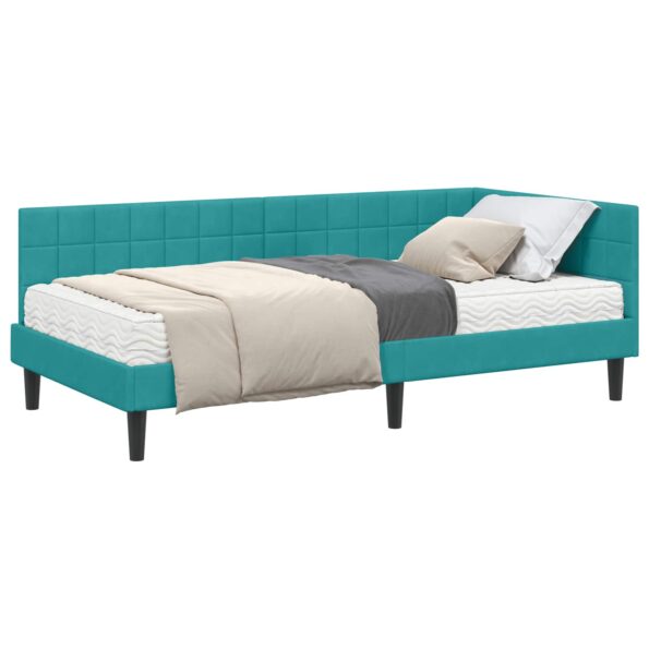 vidaXL Rohový rám postele s matracom Tyrkysová 90 x 190 cm Zamat – Obrázok 2