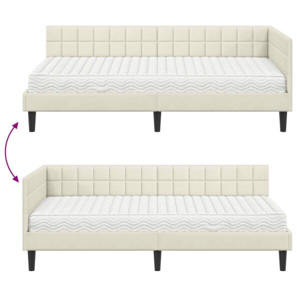 vidaXL Rohový rám postele s matracom 2 pcs Krémová Zamat – Obrázok 12