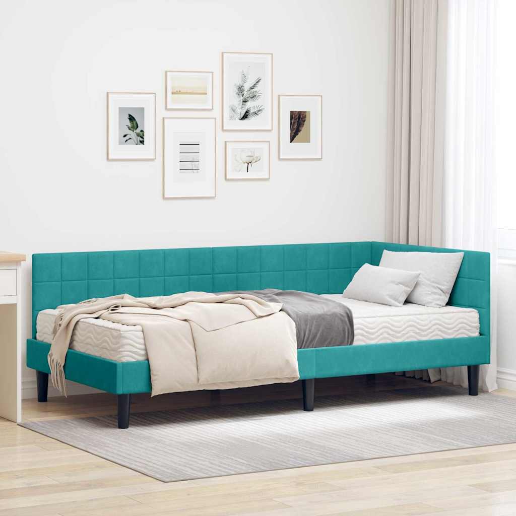 3393986_1.jpg vidaXL Rohový rám postele s matracom 2 pcs Tyrkysová Zamat – Obrázok 1